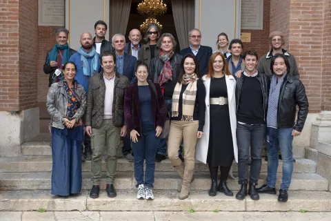 Marco Leonetti, responsabile Cineteca di Rimini, il compositore Matteo D’Amico, Valter Malosti, regista e attore, Angelo Nicastro, direttore artistico del Teatro Alighieri, il baritono Luca Grassi e Valerio Tura, docente dell’Università di Bologna. Crediti foto: Morosetti/Rimini