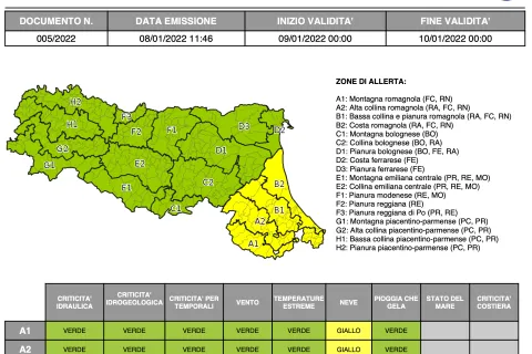 Allerta Meteo gialla per neve domani a Rimini