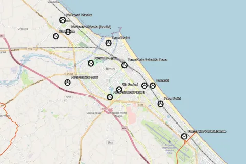 mappa delle aree di sgambamento per cani presenti nel Comune di Rimini