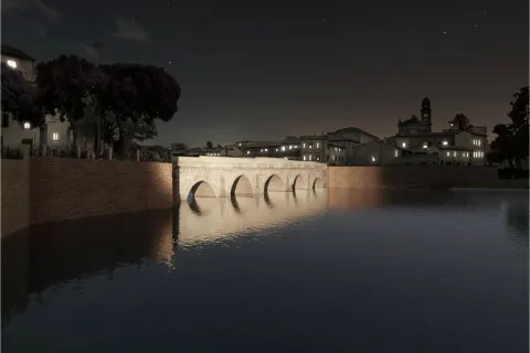 rendering Ponte di Tiberio illuminato