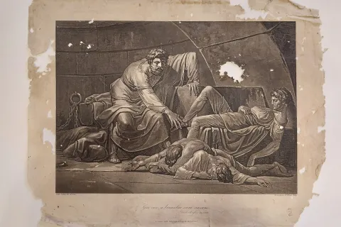 Stampa del canto XXXIII dell’Inferno della Divina Commedia in restauro