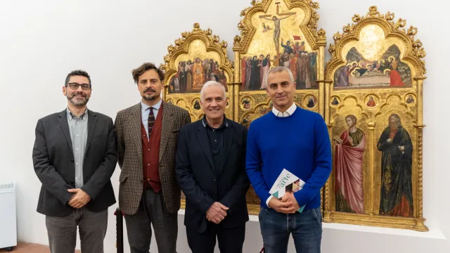 Nella foto: il direttore dei Musei Giovanni Sassu, il critico d'arte e responsabile dell'ufficio cultura della Fondazione Alessandro Giovanardi, il presidente della Fondazione Cassa di Risparmio di Rimini Mauro Ioli e il sindaco di Rimini Jamil Sadegholvaad