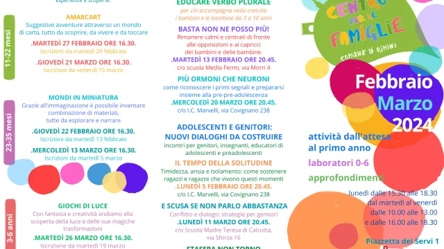 Programmazione del Centro per le Famiglie Febbraio-Marzo 2024
