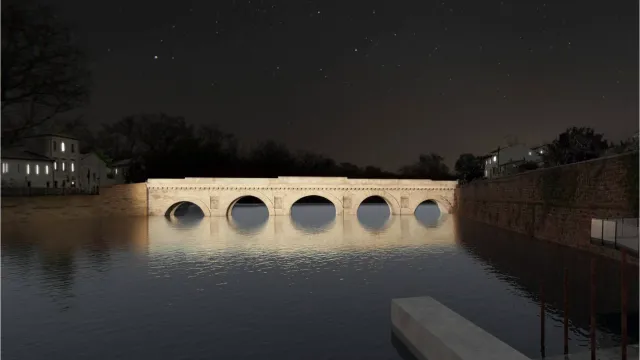 rendering Ponte di Tiberio illuminato